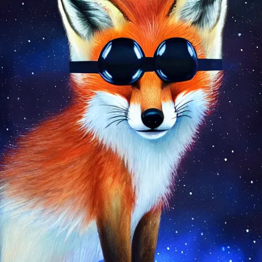 Image similar to portrait of a cute fox as an astronaut in a spaceship that has been to war and is in rough shape, had an eye patch:: in the style of charlie bowater, realistic:: oil painting::