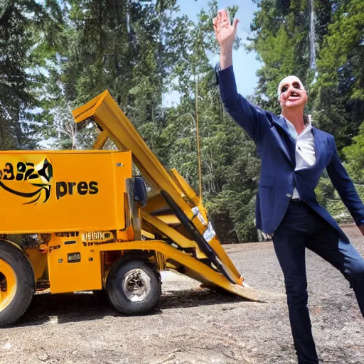 Image similar to bezos hanging by his feet over a wood chipper, with a large crowd cheering, 4k photo