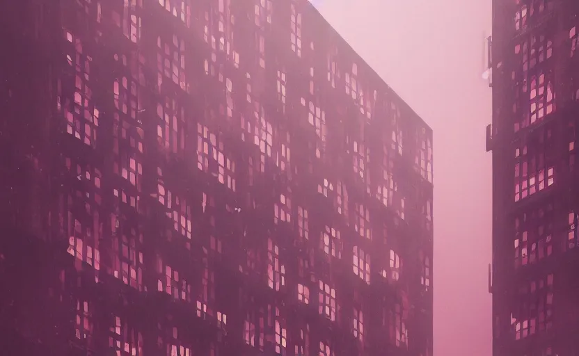 Prompt: pink brutalist building in the style of Blade Runner 2048
