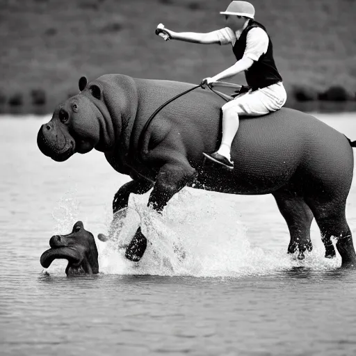 Image similar to polo played with hippopotamuses. sports photograph.