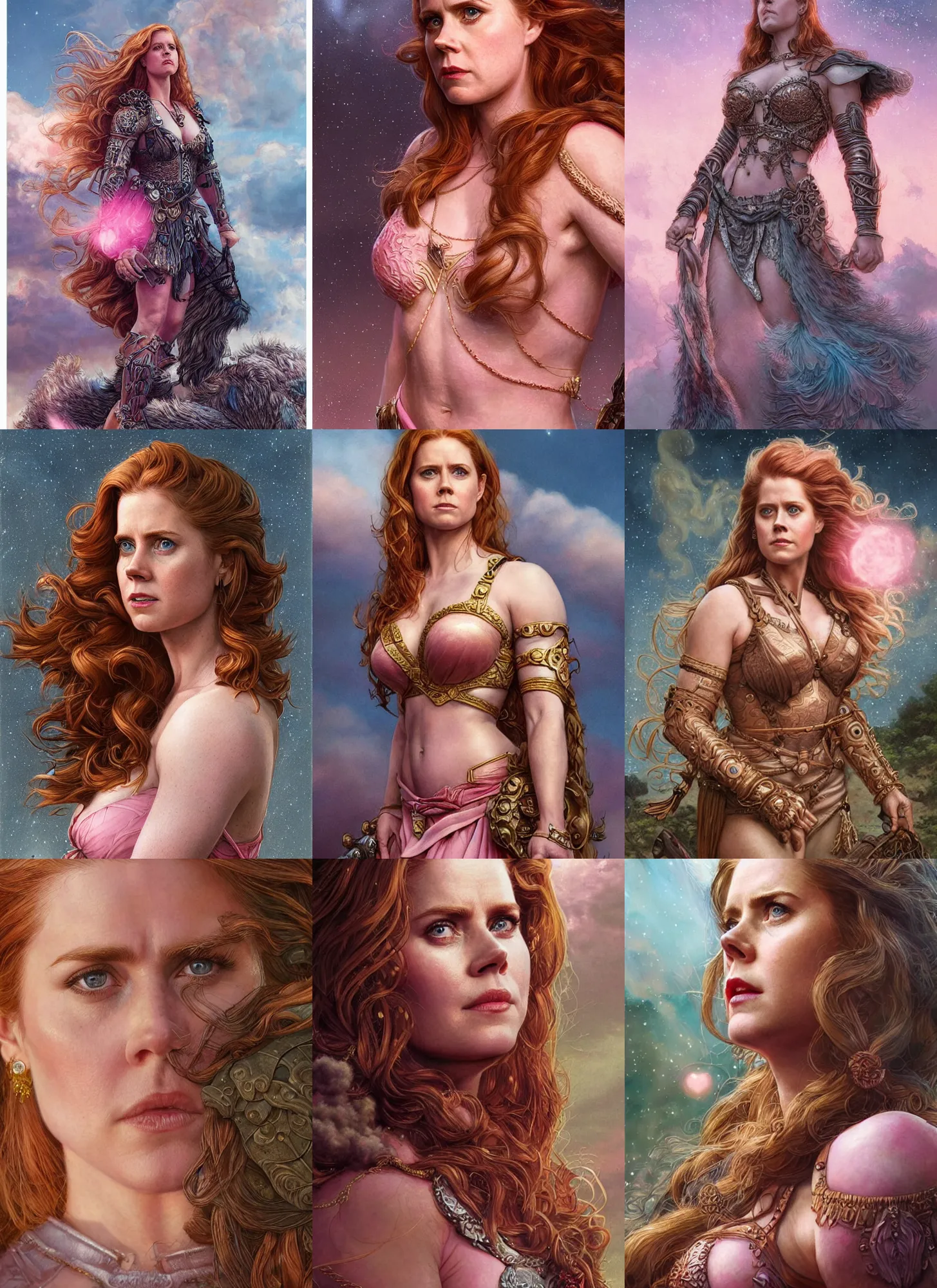 Prompt: extremely epic portrait of unimpressed Amy Adams as a ruggedly handsome Amazon heroine, intricate, elegant, highly detailed, centered, artstation, sharp focus, illustration, pink cloud bokeh, art by artgerm and donato giancola and Joseph Christian Leyendecker