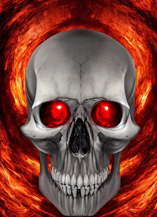 Image similar to portrait of cybernetic skull with glowing red eyes, by wayne barlow, stanley donwood, anton semenov, zdzislaw bekinski, hr giger, 8 k, sci fi, dark, highly detailed