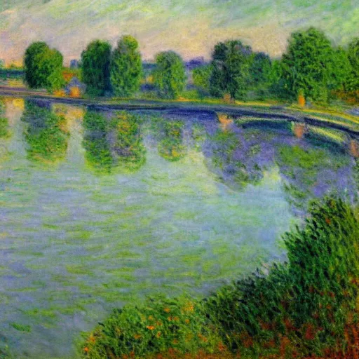 Image similar to a beautiful painting of Columbus Ohio Scioto river by Claude monet