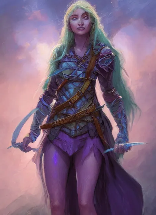 Prompt: young girl, ultra detailed fantasy, dndbeyond, bright, colourful, realistic, dnd character portrait, full body, pathfinder, pinterest, art by ralph horsley, dnd, rpg, lotr game design fanart by concept art, behance hd, artstation, deviantart, hdr render in unreal engine 5