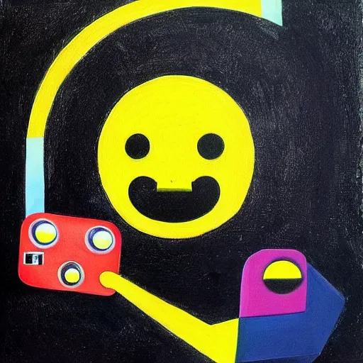 Prompt: pacman taking a selfie, surrealist painting