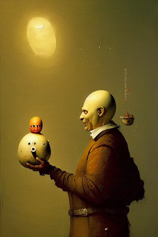 Image similar to hieronymus bosch greg rutkowski, oil painting of humpty dumpty