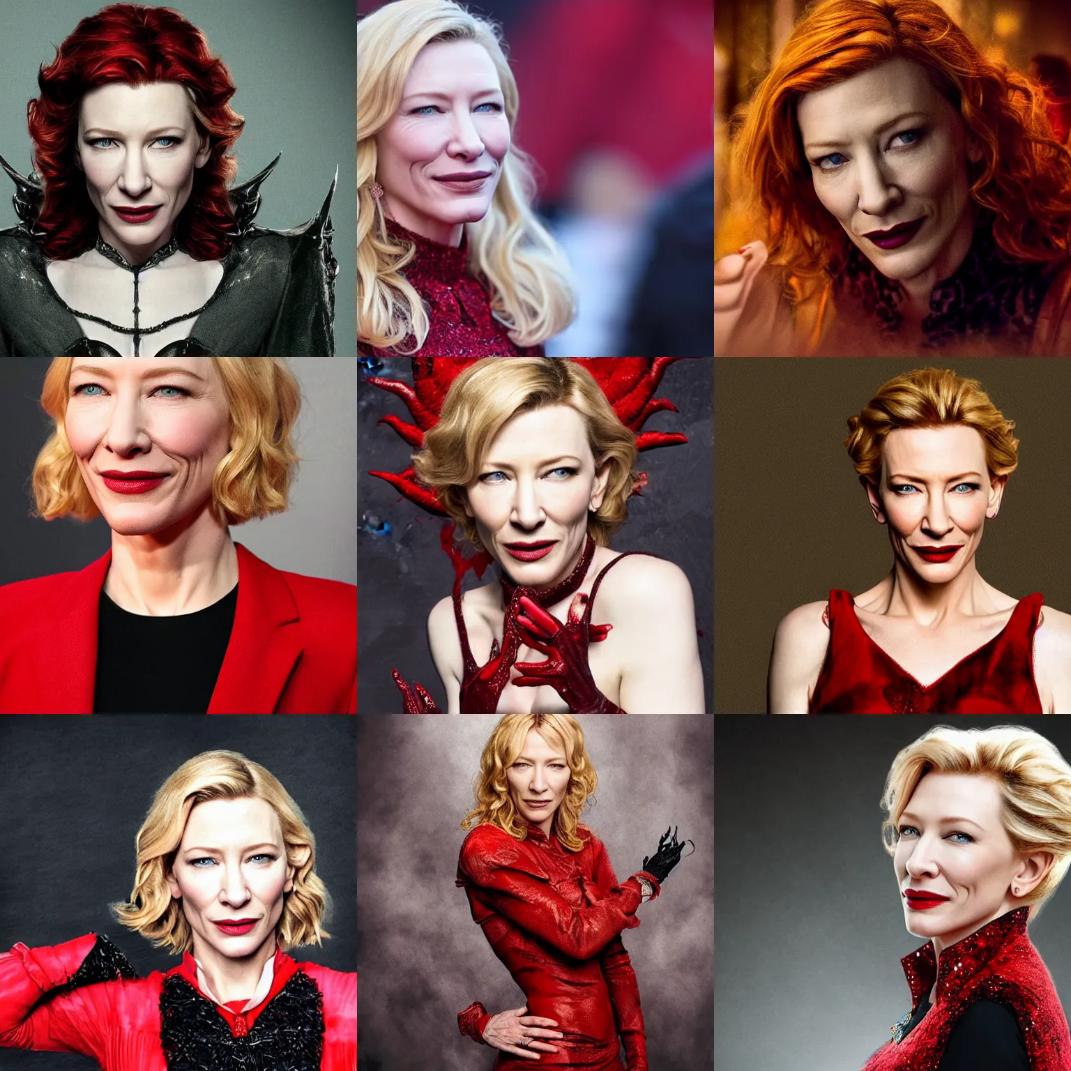 Prompt: hypperrealistic photograph of cate blanchett as honred devil