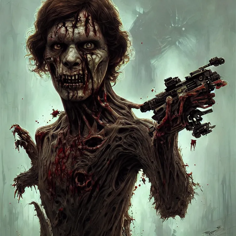 Image similar to scary horrific star wars, zombie han solo, dark fantasy, body horror, sores and scars, undead. highly detailed, biopunk, digital painting, by greg rutkowski, artgerm and alphonse mucha