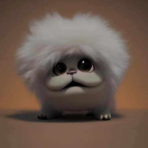 Image similar to cute chthonic fluffy monster, vray render, 50mm lens, bottom angle