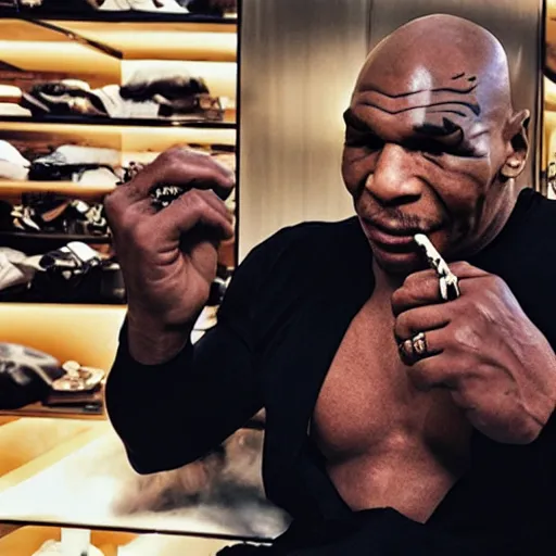 Prompt: mike tyson vaping in a gucci store