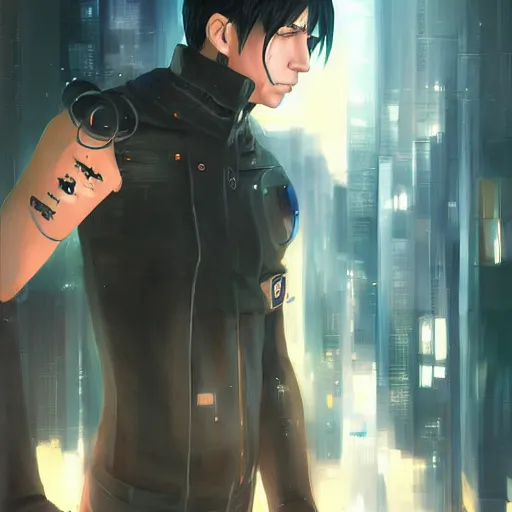 Prompt: An anime portrait of Trent Reznor in a cyberpunk setting, by Stanley Artgerm Lau, WLOP, Rossdraws, James Jean, Andrei Riabovitchev, Marc Simonetti, and Sakimichan, tranding on artstation