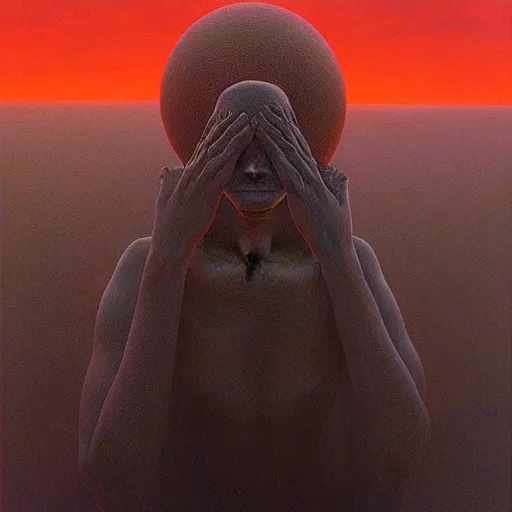 Image similar to a silent prayer like dreamers do. by jeffrey smith, zdzisław beksinski oil on canvas