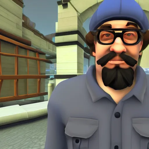 Prompt: sam hyde in team fortress 2, high quality, high detail, game screenshot