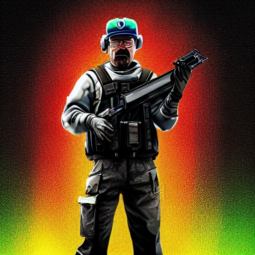 Prompt: walter white holding a shotgun as a rainbow six siege operator, 4 k, highly detailed