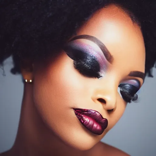 Image similar to Photo of a black woman,pretty make up, bold, self confidence, cinematic, focus