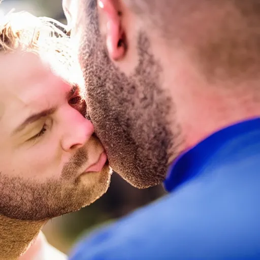 Image similar to extreme close up of mans first kiss