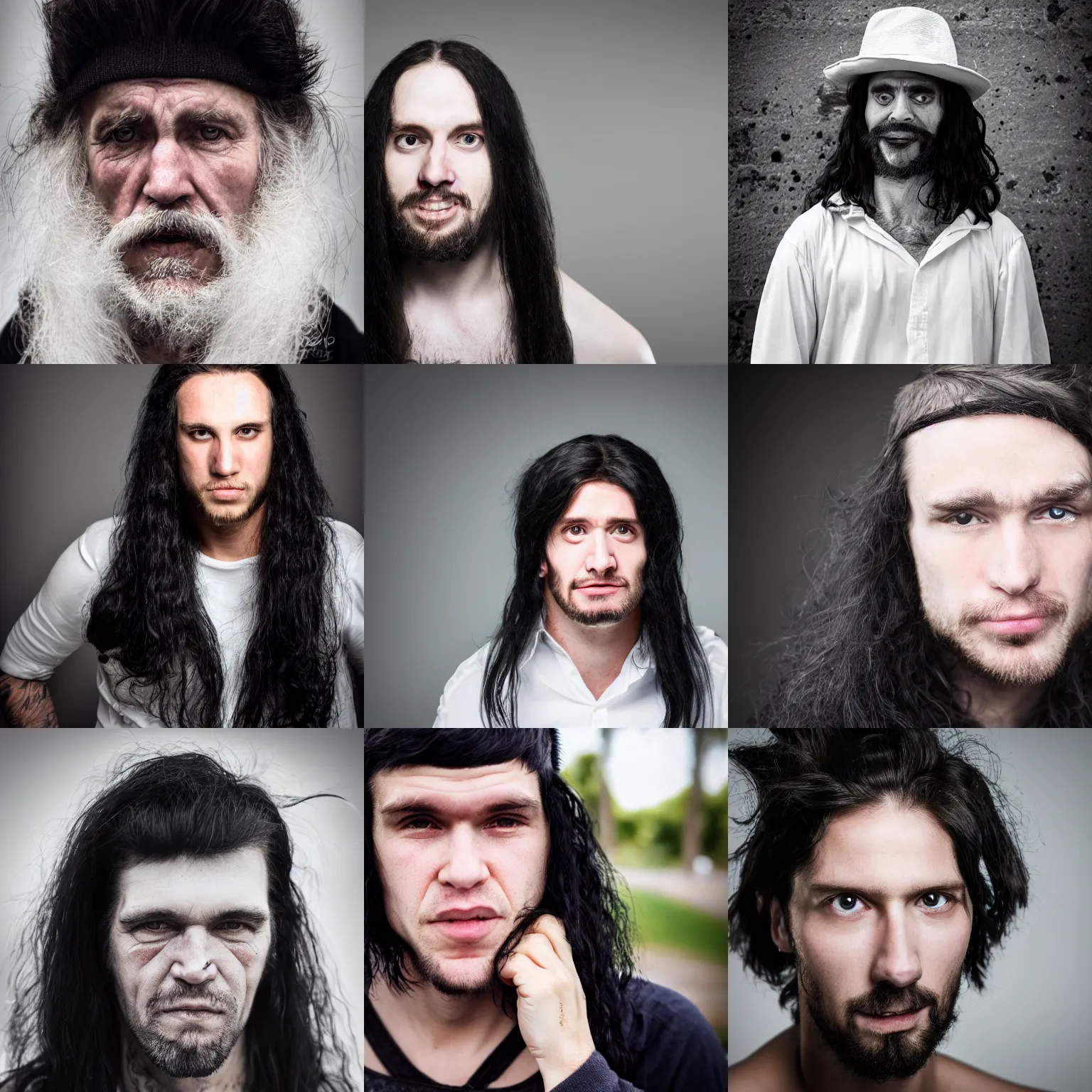 Prompt: a very ugly white guy with long black hair, sigma 8 5 mm, high quality, portrait photography