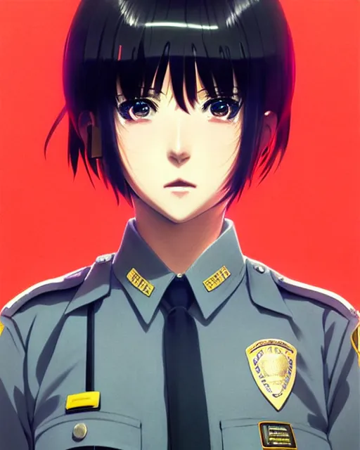 Image similar to police officer | very very anime!!!, fine - face, audrey plaza, realistic shaded perfect face, fine details. anime. realistic shaded lighting poster by ilya kuvshinov katsuhiro otomo ghost - in - the - shell, magali villeneuve, artgerm, jeremy lipkin and michael garmash and rob rey