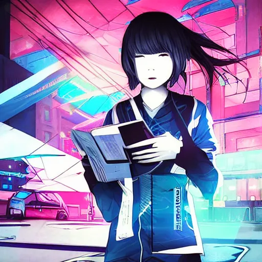 Image similar to Frequency indie album cover, luxury advertisement, blue filter, blue and black colors. Clean and detailed post-cyberpunk sci-fi close-up schoolgirl in asian city in style of cytus and deemo, blue flame, relaxing, calm and mysterious vibes, by Tsutomu Nihei, by Yoshitoshi ABe, by Ilya Kuvshinov, by Greg Tocchini, nier:automata, set in half-life 2, Matrix, GITS, Blade Runner, Neotokyo Source, Syndicate(2012), dynamic composition, beautiful with eerie vibes, very inspirational, very stylish, with gradients, surrealistic, dystopia, postapocalyptic vibes, depth of field, mist, rich cinematic atmosphere, perfect digital art, mystical journey in strange world, beautiful dramatic dark moody tones and studio lighting, shadows, bastion game, arthouse