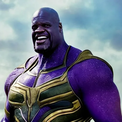 Image similar to shaq o'neal playing thanos in avengers infinity war