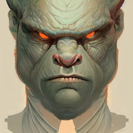 Prompt: a detailed portrait of an ogre, by victo ngai and greg rutkowski, digital art, realistic painting, high quality, very detailed, fantasy, dnd, character design, trending on artstation