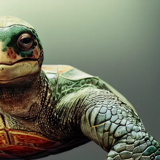 Image similar to turtle man, detailed, 8 k, hd, sharp focus, octane redner