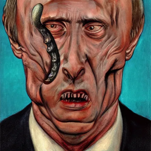 Prompt: portrait by giger of vladimir putin who became an lovecraftian worm monstrosity, photo - realistic, color image, 2 k, highly detailed