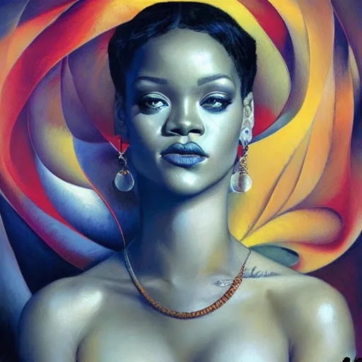 Image similar to a portrait of rihanna by karol bak, christopher balaskas, umberto boccioni and charlie bowater