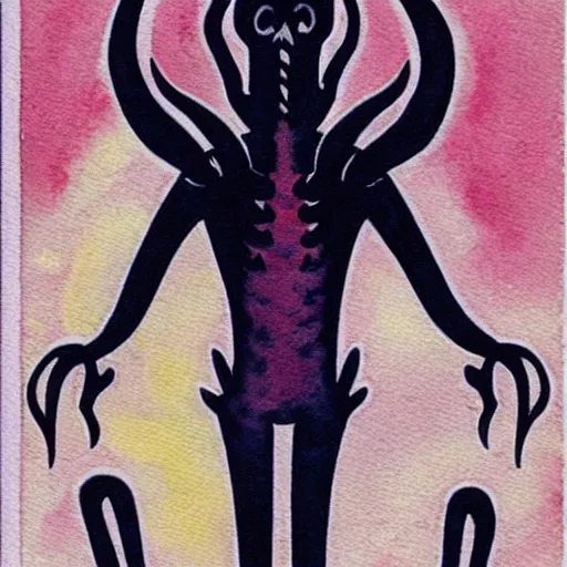 Prompt: nyarlathotep vintage halloween postcard, watercolor postcard, retro cartoon