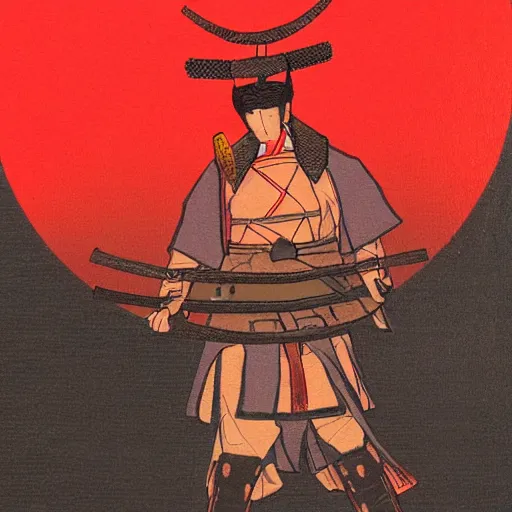 Prompt: samurai in front of red moon
