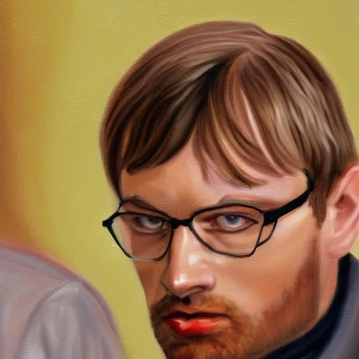 Image similar to a court judging jeffrey dahmer, oil painting, ultradetailed, digital painting, ultradetailed