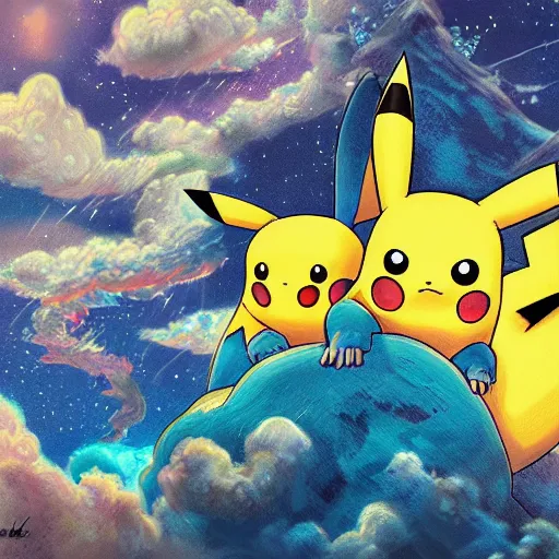 Image similar to pikachu, digital, detailed intricate ink illustration, heavenly atmosphere, digital art, overdetailed art, concept art, complementing colors, trending on artstation, cgstudio, the most beautiful image ever created, dramatic, subtle, details, award winning artwork, beautiful scenery