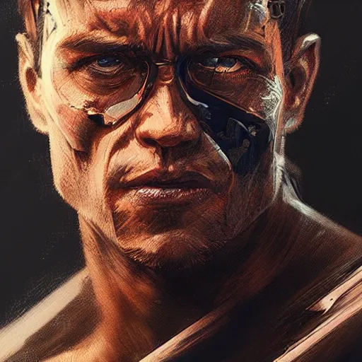 Image similar to a well designed portrait of terminator , detailed, realistic, sketch style, Artstation,Greg Rutkowski, 8K resolution.