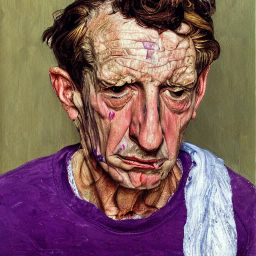 Image similar to high quality high detail painting by lucian freud, hd, purple scars