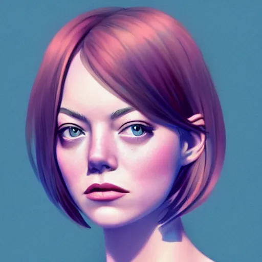 Prompt: Emma stone with aurora colored hair, curious expression, character art, crop top, miniskirt, alluring, full body, trending on artstation, artgerm, 4k ultra hd, sharp focus, digital art by Ilya Kuvshinov and Ross Tran,