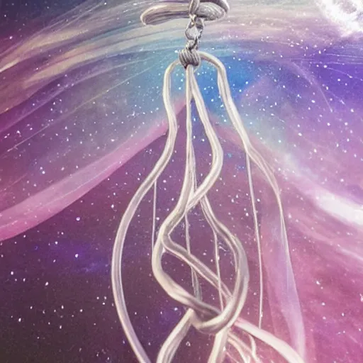 Image similar to an ethereal connection of astral projection, traveling through the astral plane on a silver rope