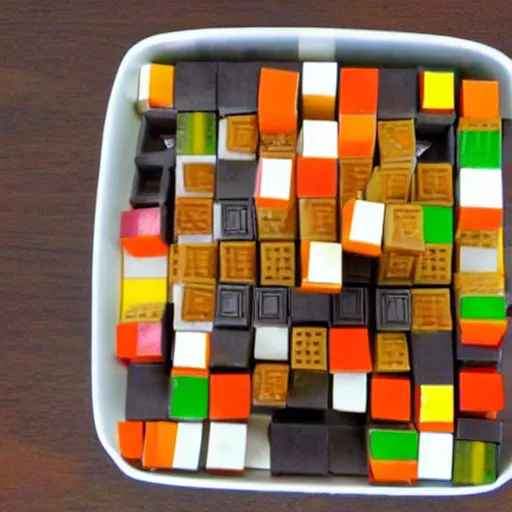 Image similar to soup made out of rubiks cubes