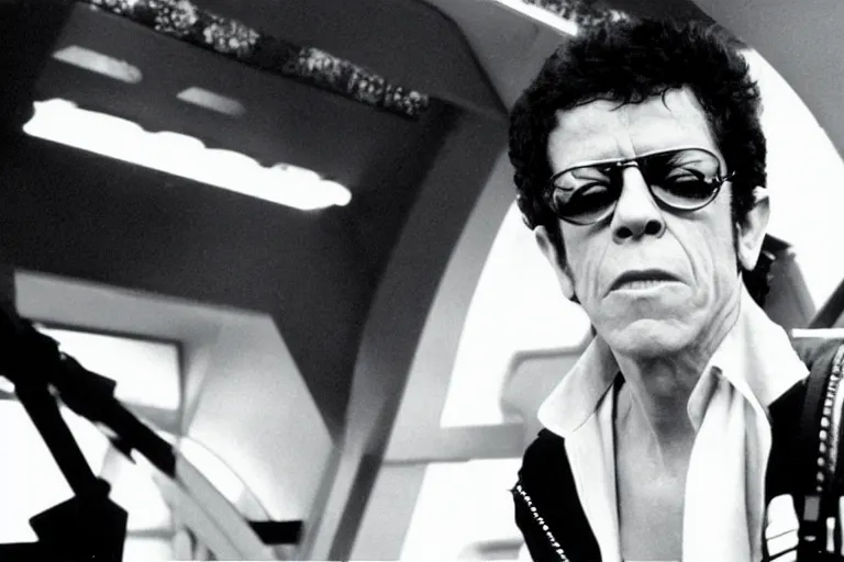 Prompt: lou reed on the bridge of a starship, movie still