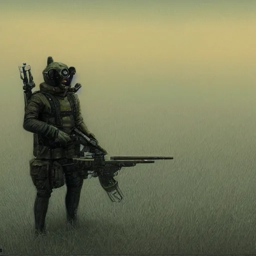 Image similar to anthropomorphic shiba inu, holding sniper riffle, science fiction, cementary, scifi, 3 d render, masterpiece, red aura, by donato giancola and greg rutkowski and wayne barlow and zdzisław beksinski, realistic face