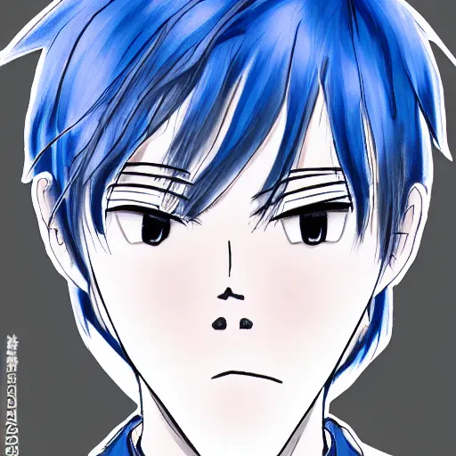 Image similar to anime boy with white hair and blue highlights, drawn by Fungzau