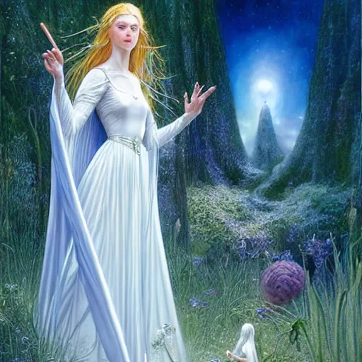 Image similar to ethereal majestic beauty white dress lady Galadriel the elven seer by Mark Brooks, Donato Giancola, Victor Nizovtsev, Scarlett Hooft, Graafland, Chris Moore