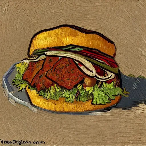 Image similar to a doner kebab by vincent van gogh, digital art, trending on artstation