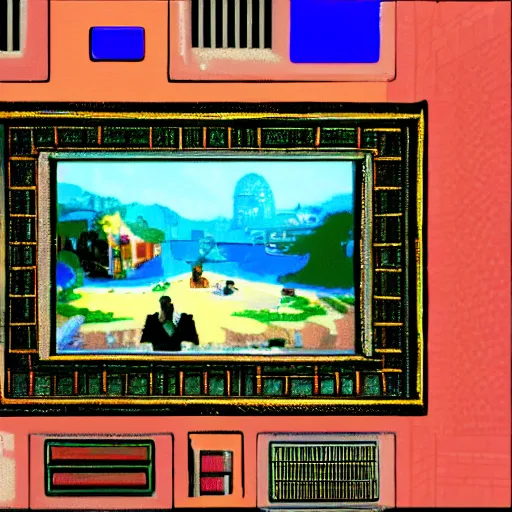 Image similar to the last virtual art museum in a 9 0's video game, made in 1 9 9 0, hd screenshot