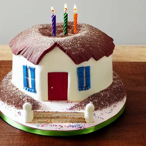 Prompt: photo of a birthday cake the size of a house