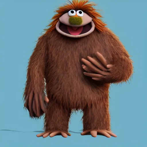 Image similar to a still of a forgotten muppet character looking very manly and modern, hilarious, laughing, hairy chest, huge chin, manly monster tough guy, roughled fur, photo real, photographic, photograph, artstation, trending, featured