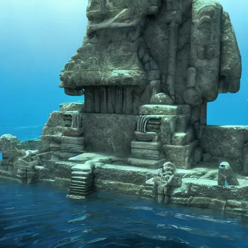 Image similar to the lost city of atlantis, ray traced, unreal engine, underwater, ruins, beautiful