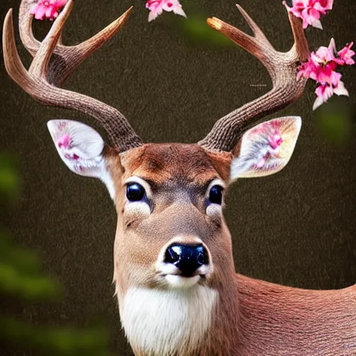 Image similar to professional digital art of a deer with cherry blossom antlers, fantasy, award-winning, 8K, HD, high quality, highly detailed