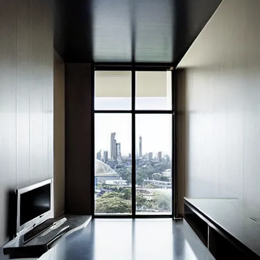 Image similar to “extravagant luxury apartment interior design, in Sydney, by Tadao Ando and Koichi Takada, art, black walls”