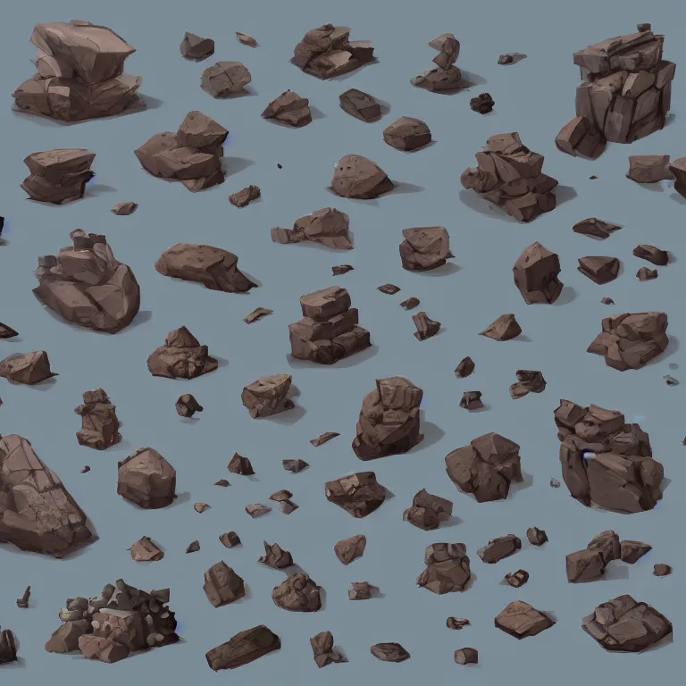 Prompt: a bunch of different shapes and sizes of rocks, concept art by senior environment artist, polycount contest winner, environmental art, concept art, 2 d game art, polycount