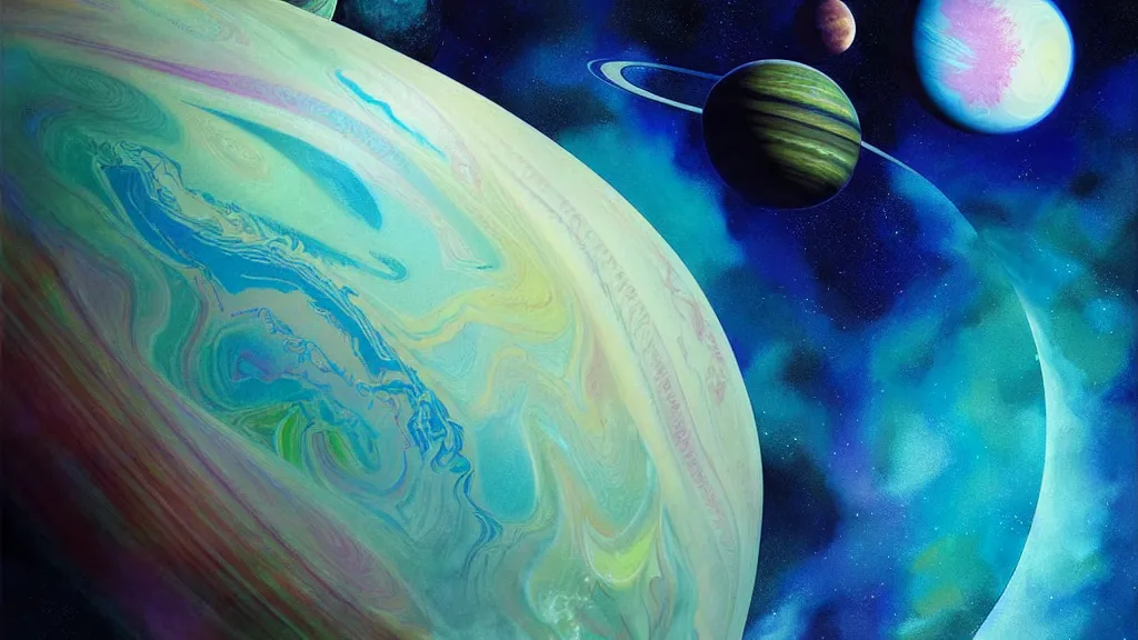 Image similar to planet, by charlie bowater, paper - marbling, diffraction grading, beautiful landscape, highly detailed